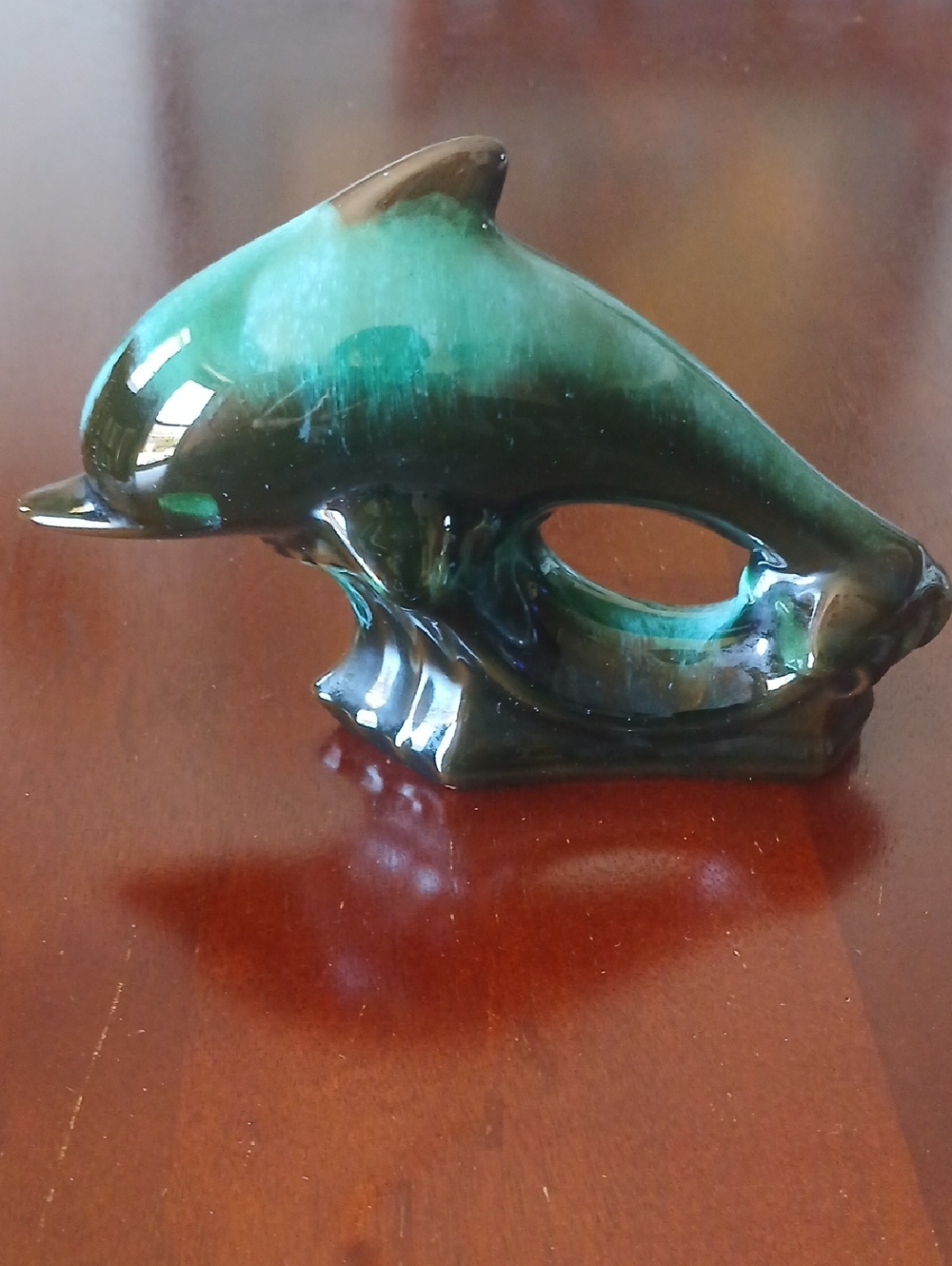 Vintage Blue Mountain Art Pottery Dolphin On Wave
